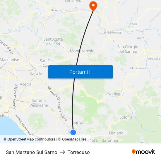 San Marzano Sul Sarno to Torrecuso map