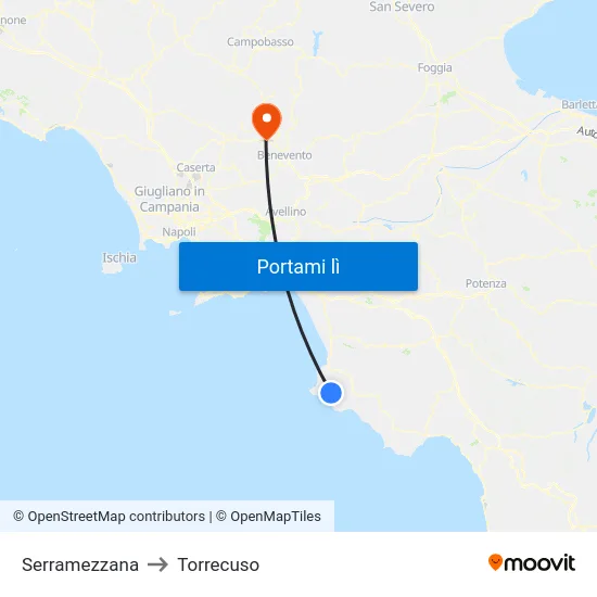 Serramezzana to Torrecuso map