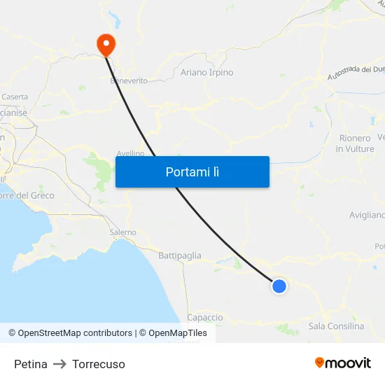 Petina to Torrecuso map