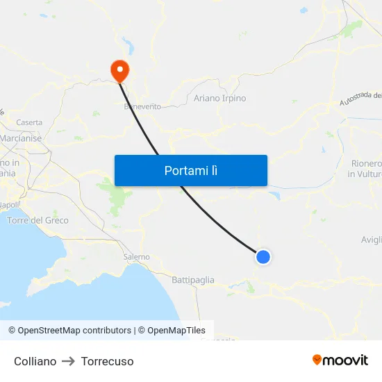Colliano to Torrecuso map