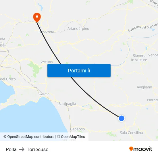 Polla to Torrecuso map