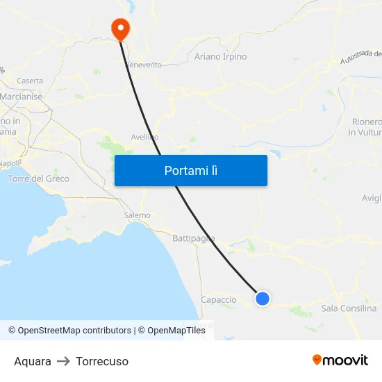 Aquara to Torrecuso map