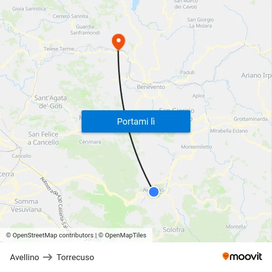 Avellino to Torrecuso map