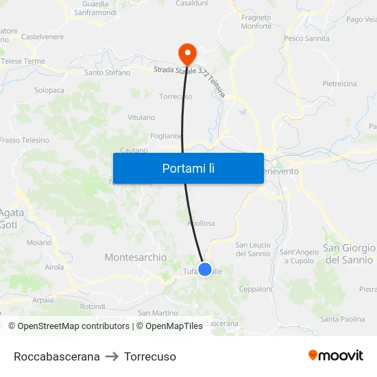 Roccabascerana to Torrecuso map