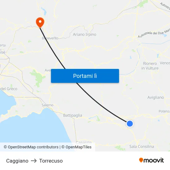 Caggiano to Torrecuso map