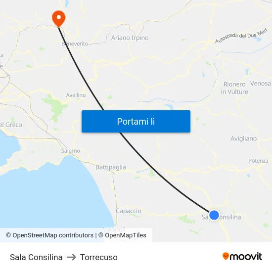 Sala Consilina to Torrecuso map