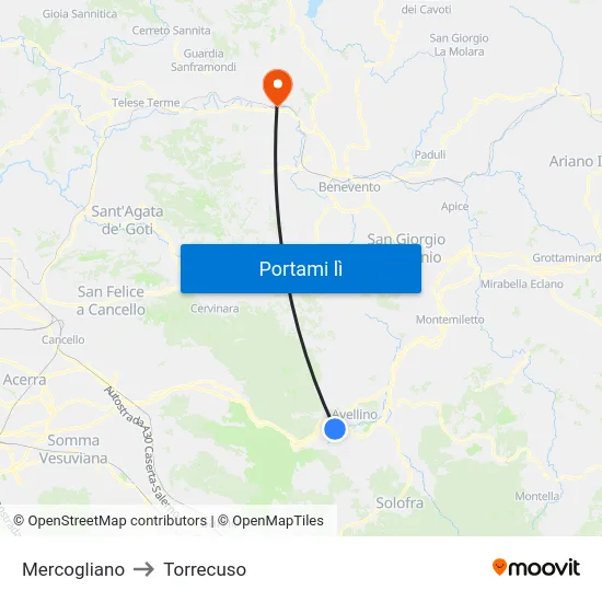 Mercogliano to Torrecuso map