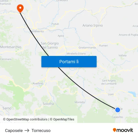 Caposele to Torrecuso map