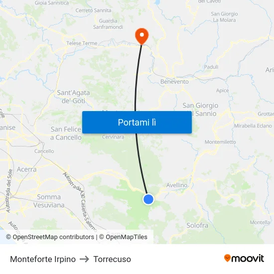 Monteforte Irpino to Torrecuso map