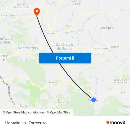 Montella to Torrecuso map