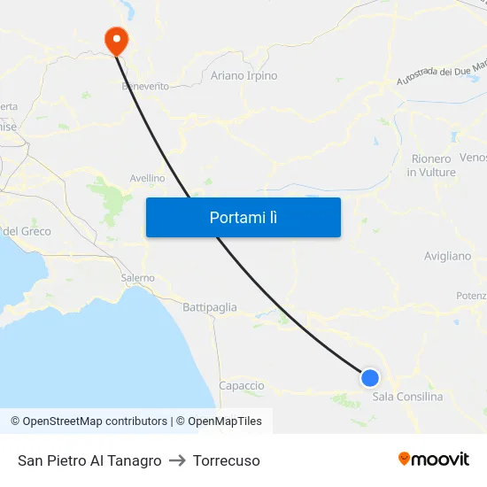 San Pietro Al Tanagro to Torrecuso map