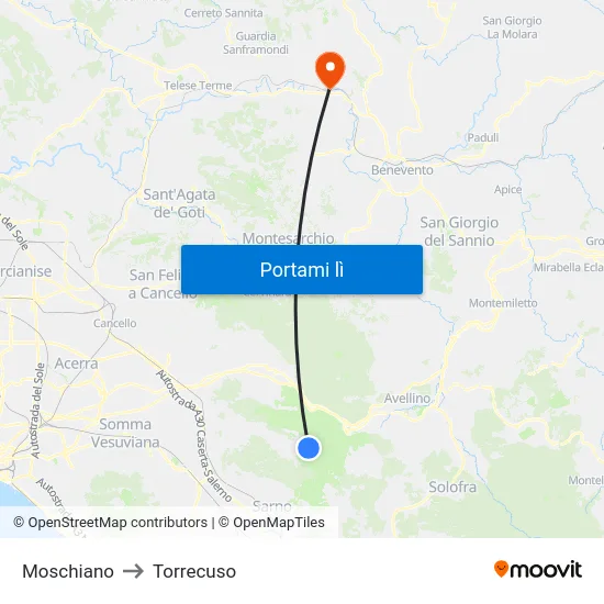 Moschiano to Torrecuso map