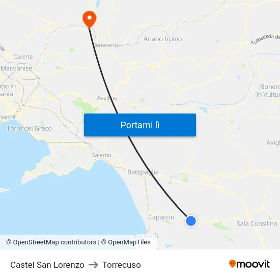 Castel San Lorenzo to Torrecuso map