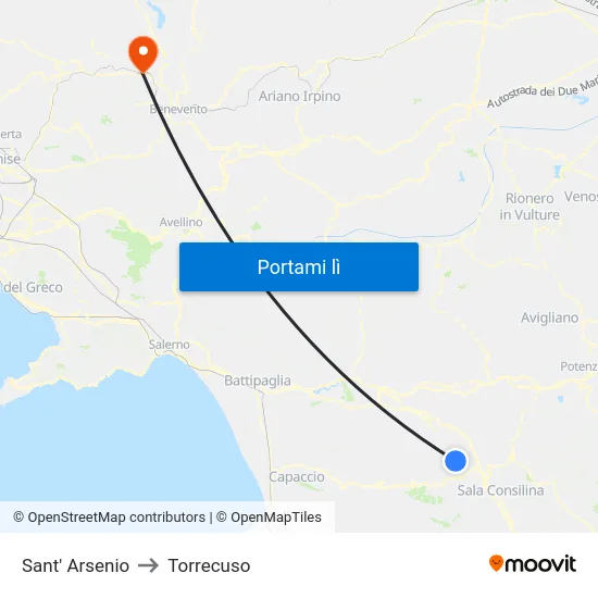 Sant' Arsenio to Torrecuso map