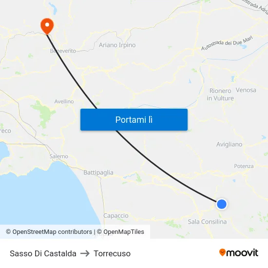 Sasso Di Castalda to Torrecuso map