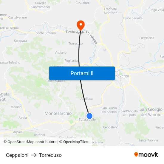 Ceppaloni to Torrecuso map