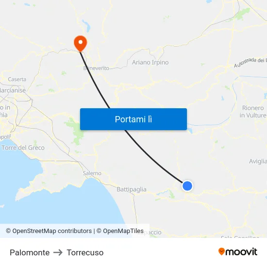 Palomonte to Torrecuso map