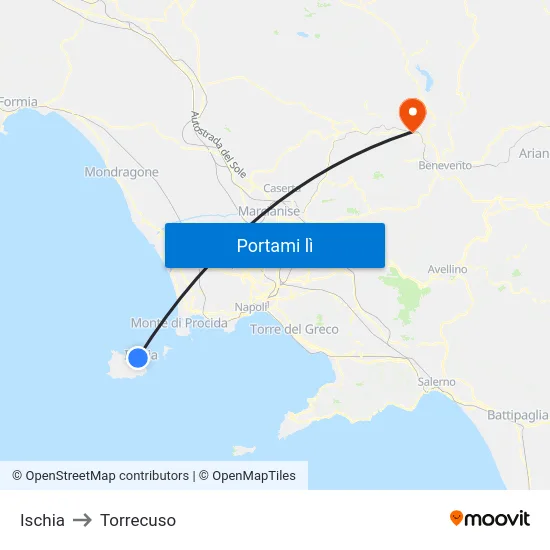 Ischia to Torrecuso map