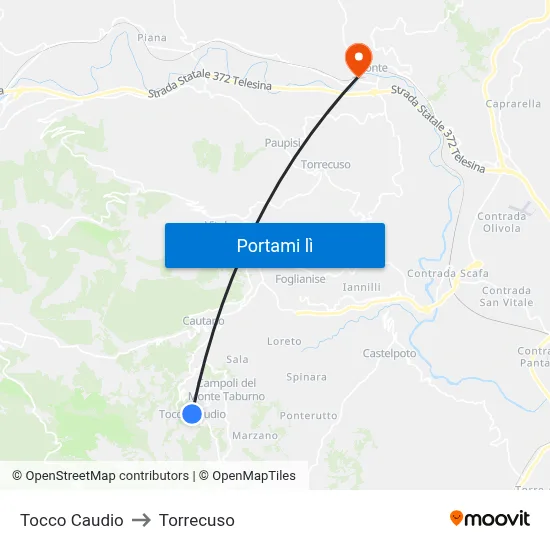 Tocco Caudio to Torrecuso map