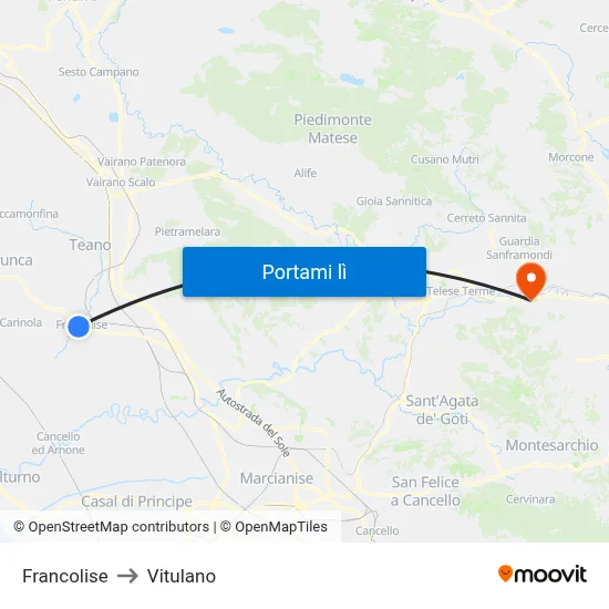 Francolise to Vitulano map