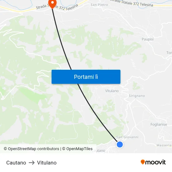 Cautano to Vitulano map