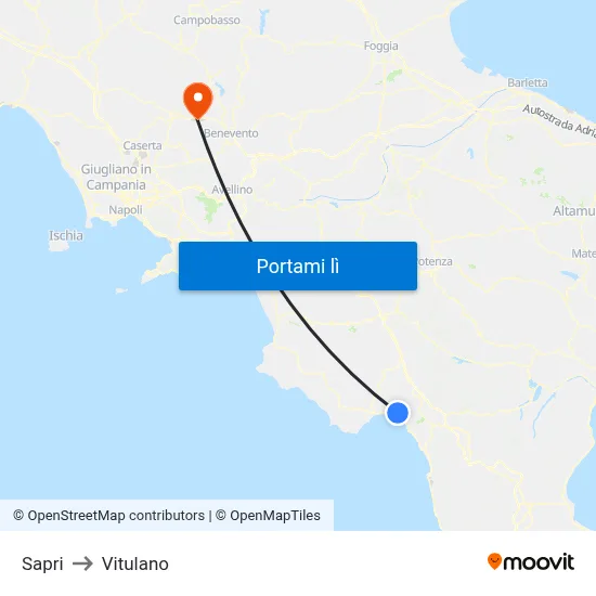 Sapri to Vitulano map