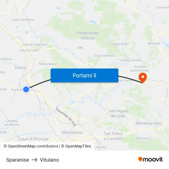 Sparanise to Vitulano map