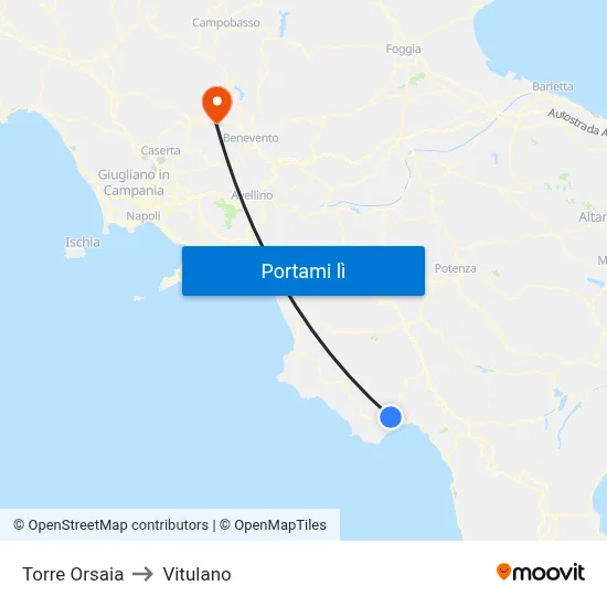 Torre Orsaia to Vitulano map