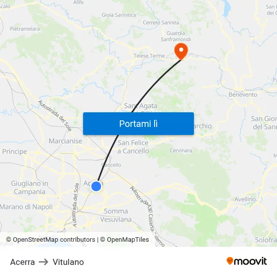 Acerra to Vitulano map