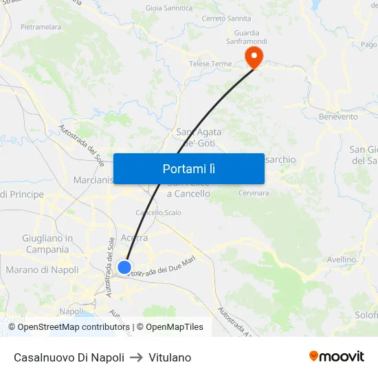 Casalnuovo Di Napoli to Vitulano map