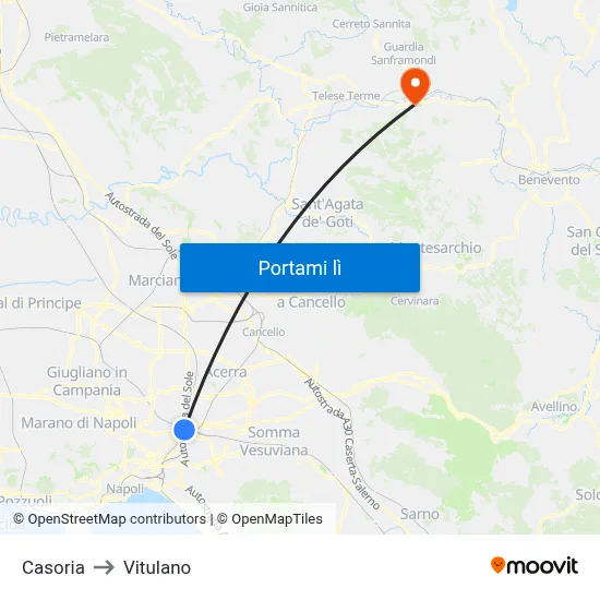 Casoria to Vitulano map