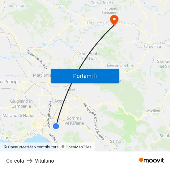 Cercola to Vitulano map