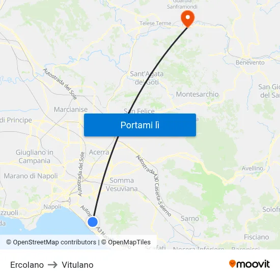 Ercolano to Vitulano map