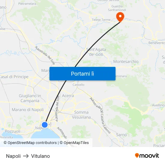 Napoli to Vitulano map