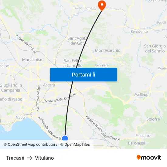Trecase to Vitulano map