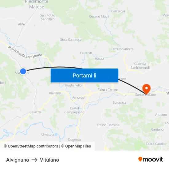 Alvignano to Vitulano map