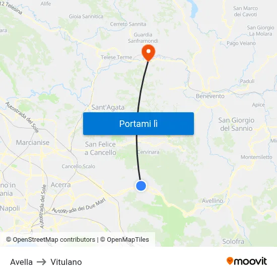 Avella to Vitulano map