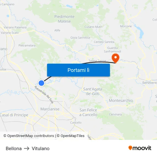 Bellona to Vitulano map