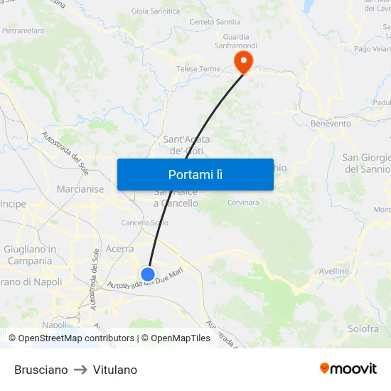 Brusciano to Vitulano map