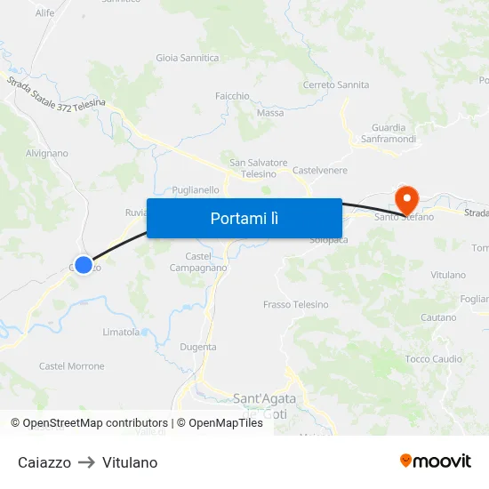 Caiazzo to Vitulano map