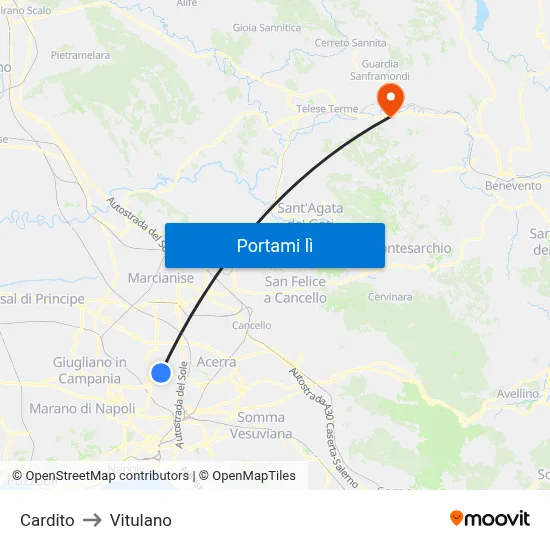 Cardito to Vitulano map