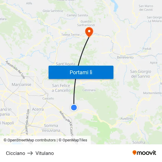 Cicciano to Vitulano map