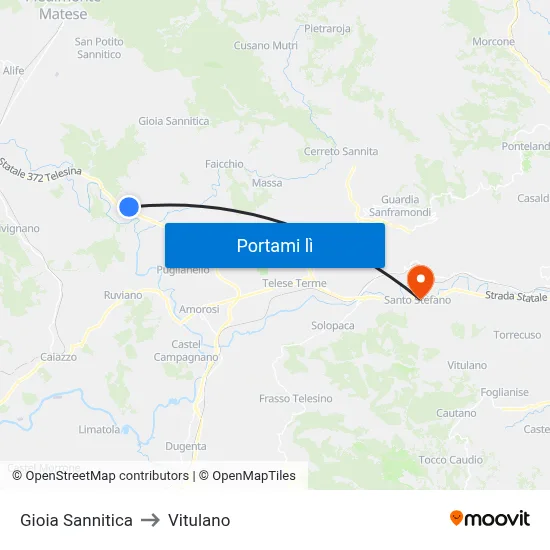 Gioia Sannitica to Vitulano map