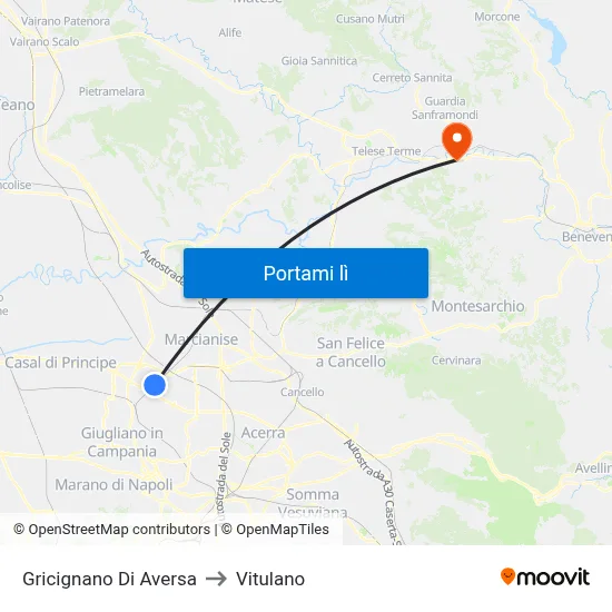 Gricignano Di Aversa to Vitulano map