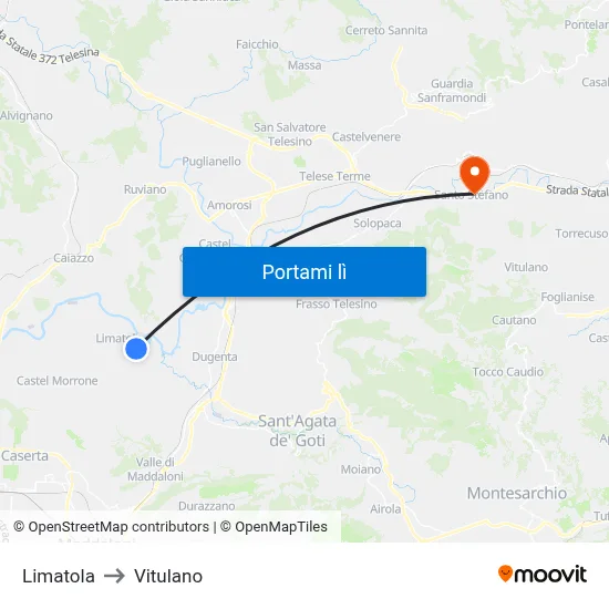 Limatola to Vitulano map