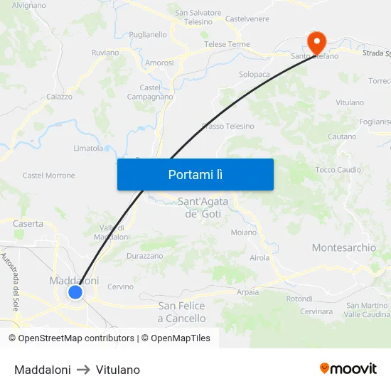 Maddaloni to Vitulano map