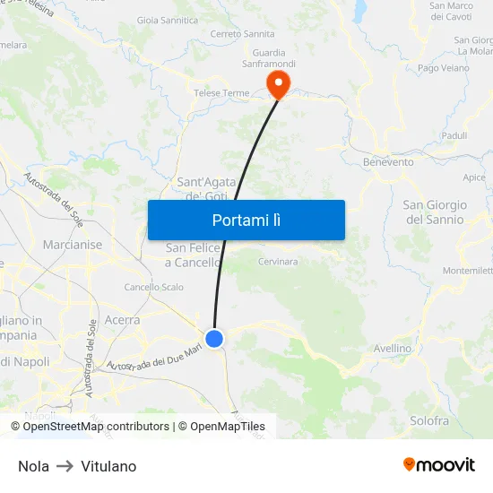 Nola to Vitulano map