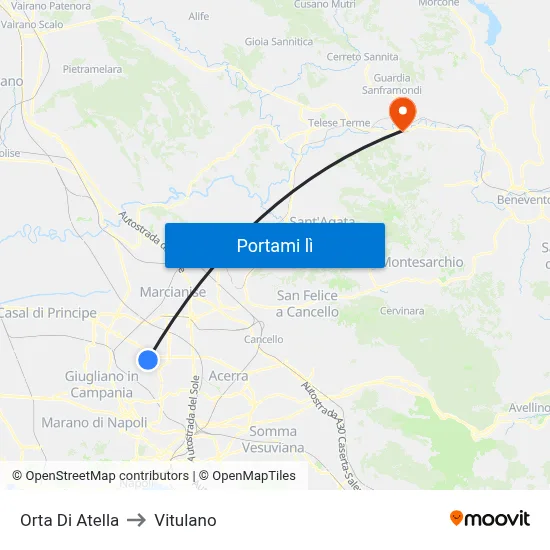 Orta Di Atella to Vitulano map