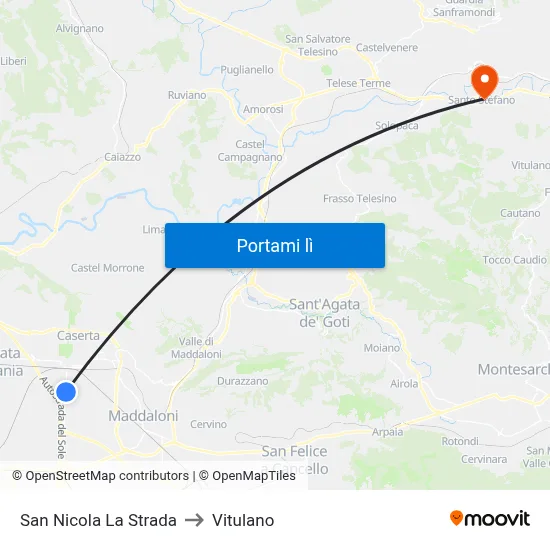 San Nicola La Strada to Vitulano map