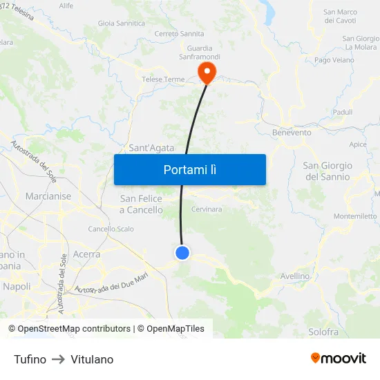 Tufino to Vitulano map
